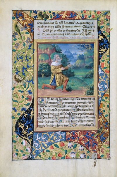 paní Lat. Q.v.I.126 fol.17v Král David v pokání před Bohem Otcem, z Knihy hodin Ludvíka dOrleans, 1490 od Jean Colombe