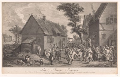 Tančící lidé před hostincem Les Plaisirs Flamands od Jean Daullé