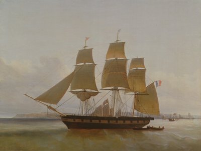 Loď se třemi stěžněmi, v přístavu Le Havre, 1846 od Jean Dominique Drouin