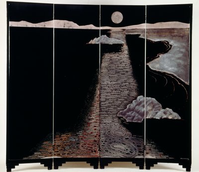 Světlo měsíce (Claire De Lune), plátno se čtyřmi panely, 20. (lakované stříbro) od Jean Dunand