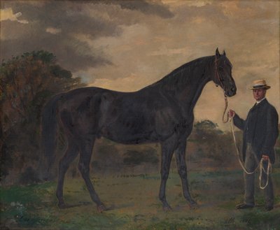 Chippendale & a Groom in Landscape, cca 1837-1900 (olej na plátně) od Jean Edouard Lacretelle