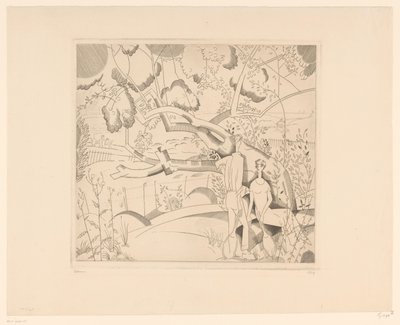 Odpočívající tenisté u hrušně Le vieux poirier od Jean Emile Laboureur (signed by artist)