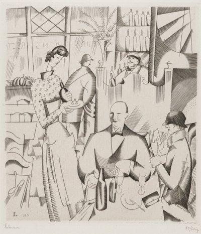 Dinner at the Bisto (Le diner chez le bistrot), 1923 (rytina na tkaném papíře) od Jean Emile Laboureur