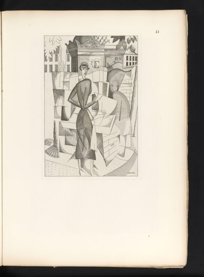 Muž a žena v novinovém kiosku Le kiosque a journaux (původní název) od Jean Emile Laboureur