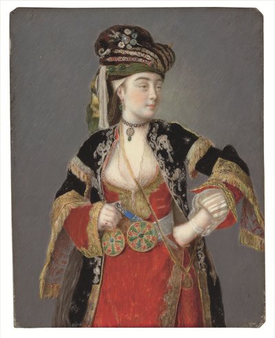 Předpokládaný portrét Laury Tarsi v tureckých šatech od Jean Étienne Liotard