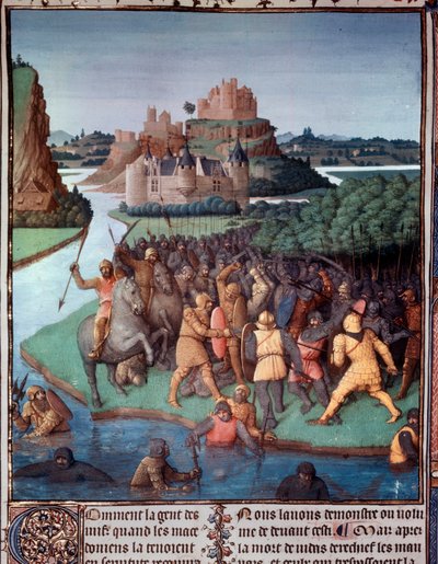 Bitva mezi Židy a Makedonci Miniatura převzatá z „Knihy starověkých Židů“ (Judské starožitnosti) od Jeana Fouqueta (1420-1481) Paříž 15. století, B.N. od Jean Fouquet