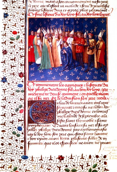 Korunovace francouzského krále Filipa II. Augusta v roce 1179, asi 1455-60 (miniatura) od Jean Fouquet