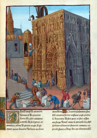 La construction du temple de Salomon - Budova Šalamounova chrámu. Ilustrace ve Flavius Josephus ""Starožitnosti Židů"" (Antiquitatum Iudaicarum) par Fouquet, Jean (1420-1481). Kvaš na pergamenu, konec 15. stol., Bibliotheque Nationale od Jean Fouquet