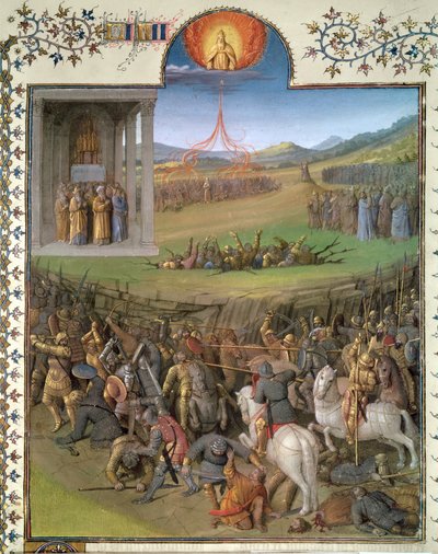 Ms Fr 247 f.70 Bitva Hebrejů proti Kananejcům a trest Koracha a rebelů, ilustrace z 