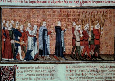 Procesí u příležitosti křtu Karla VI. (1368-1422) nesené miniaturou královny Jeanne d