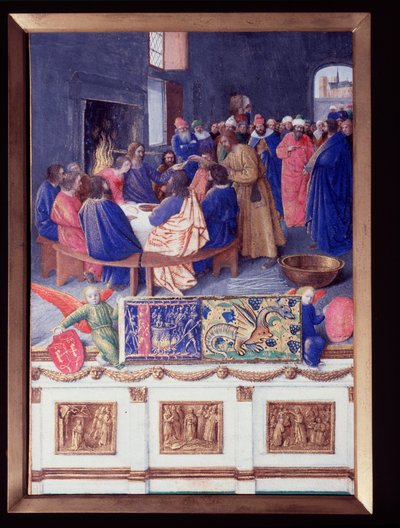 Svatý Jan má Cene. Miniatura převzatá z „“The Book of Hours of Etienne Chevalier”” od Jeana Fouqueta (1420-1477/1481) od Jean Fouquet