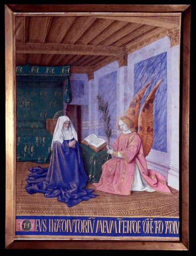 The Hours of the Virgin: The Second Annunciation Miniature in „The Hours of Etienne Chevalier“ od Jeana Fouqueta (1420-1481) od Jean Fouquet