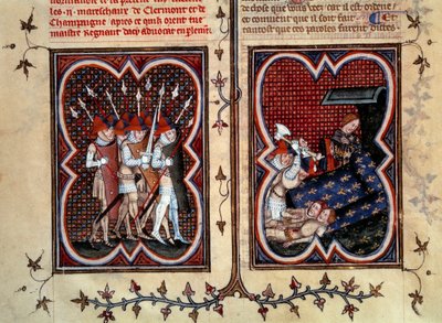Marechaux Robert de Clermont a Jean de Conflans byli zavražděni Etiennem Marcelem (1315-1358) a jeho muži v pokoji delfína Charlese (budoucího Karla V.) v Palais de la cite 22. února od Jean Fouquet