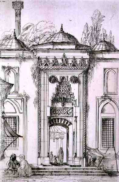 Vchod do mešity Bajazida II. v Konstantinopoli, z knihy "Umění a průmysl", vydané nakladatelstvím Delatre v Paříži. od Jean Francois (after) Albanis de Beaumont