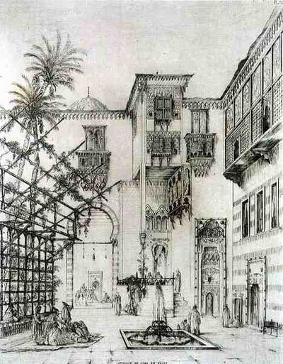 Interiér dvora v Káhiře, z knihy "Umění a průmysl", vydané nakladatelstvím Delatre v Paříži. od Jean Francois (after) Albanis de Beaumont