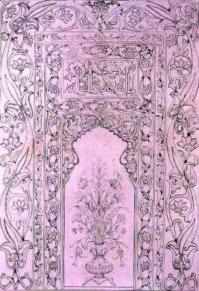Dlaždicový panel z Modré mešity v Tabrízu v Persii, z knihy "Umění a průmysl", vydané nakladatelstvím Delatre v Paříži. od Jean Francois (after) Albanis de Beaumont
