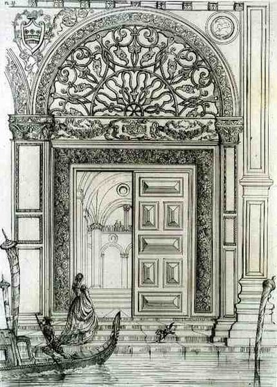 Pobřežní vchod do Dóžecího paláce v Benátkách, z „Umění a průmysl“, vydané nakladatelstvím Delatre, Paříž od Jean Francois (after) Albanis de Beaumont