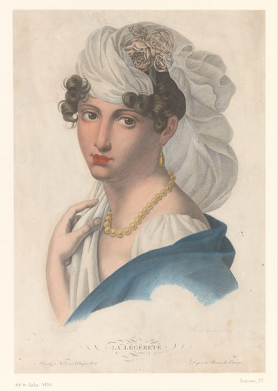 Žena se zlatou náušnicí, náhrdelníkem a bílým závojem La Légéreté (název na objektu) od Jean Francois Badoureau