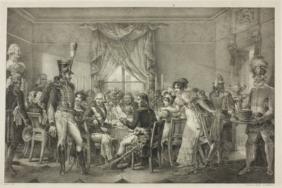 Napoleon v paláci velkovévody ve Florencii, deska třináct z Politického a vojenského života Napoleona od Jean Francois Bosio
