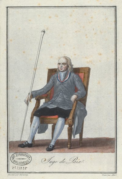 Smírčí soudce, vyrytý Alix, z knihy o kostýmech francouzského direktorátu (barevná rytina) od Jean Francois Garneray