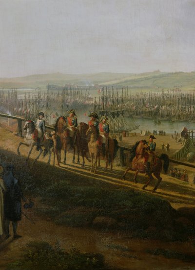 Napoleon Bonaparte (1769-1821) Návštěva tábora v Boulogne v červenci 1804, detail Napoleona a flotily, 1806 od Jean-Francois Hue
