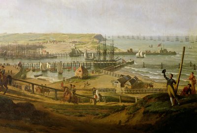 Napoleon na návštěvě tábora v Boulogne v červenci 1804, detail přístavu, 1806 od Jean-Francois Hue