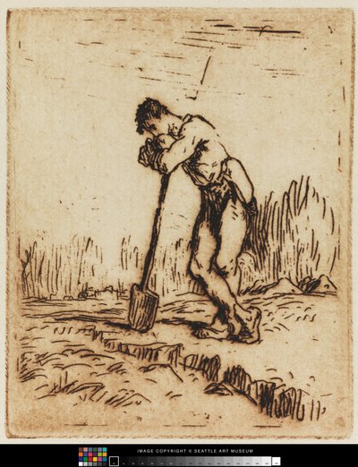 Muž se opíral o jeho rýč od Jean Francois I Millet