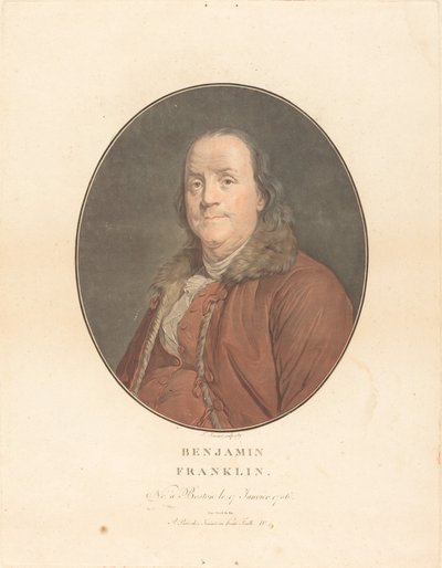Benjamin Franklin, 1789. Tvůrci: Jean Francois Janinet, Joseph Siffred Duplessis. od Jean Francois Janinet, Joseph Siffred Duplessis