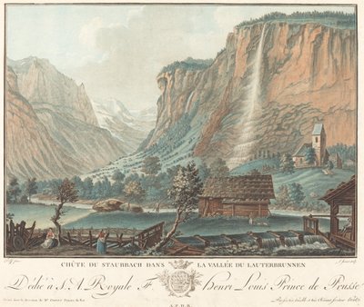 Staubbach Falls, v Lauterbrunnen Valley Falls u Staubbach..., pravděpodobně 1776. od Jean Francois Janinet