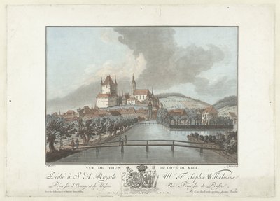 Gezicht op Thun Pohled na Thun z jižní strany (nadpis na objektu) Pozoruhodné výhledy na švýcarské hory (název série) od Jean Francois Janinet