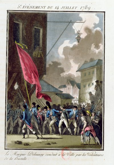 Markýz Bernard Rene Jordan de Launay (1740-89) guvernér Bastily provedl do Hotel de Ville dne 14. července 1789 od Jean Francois Janinet