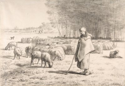Pastýřka se svým stádem od Jean Francois Millet