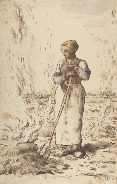 Žena pálící plevel, 1830-75 od Jean Francois Millet