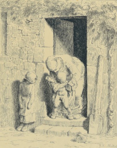 Mateřská péče, 1862 (cliché verre) od Jean Francois Millet
