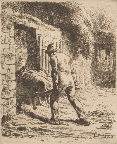 Rolník tlačí trakař, 1855 od Jean Francois Millet