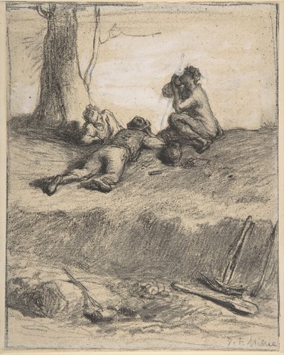 Straßenarbeiter beim Mittagessen, ca. 1850-52 von Jean Francois Millet