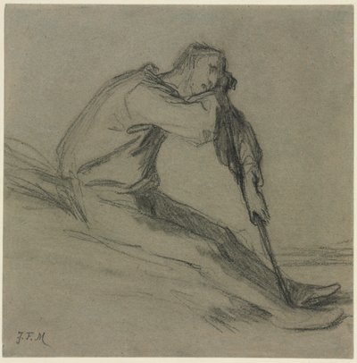 Sedící rolník odpočívá na motyce od Jean-Francois Millet