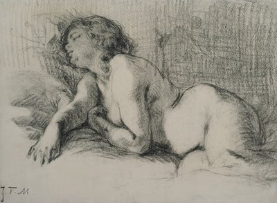 Studie ležícího ženského aktu (uhl na papíře) od Jean Francois Millet