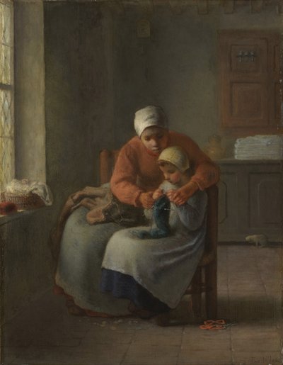 Lekce pletení, c.1860 od Jean Francois Millet