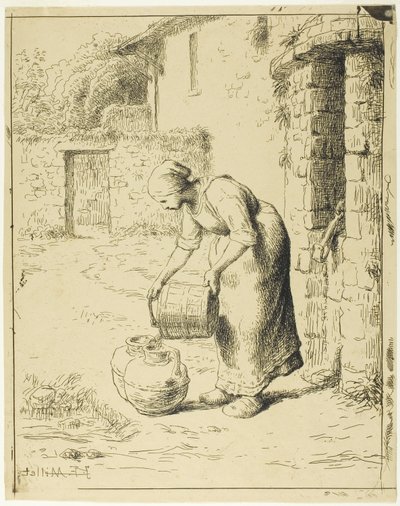 Žena vyprazdňující kbelík od Jean-Francois Millet
