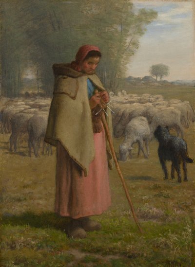 Mladá dívka hlídající své ovce, kolem 1860-62 od Jean Francois Millet