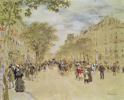 Pavillon de Hanovre a Boulevard des Italiens, Paříž, po roce 1870 (kvaš a wc na papíře) od Jean Francois Raffaelli