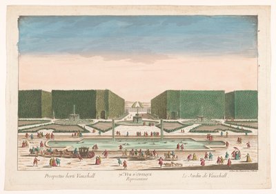Gezicht op Vauxhall Gardens v Londýně 76. Optický pohled představující Vauxhall Garden (název na objektu) od Jean François Daumont