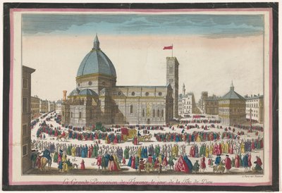 Pohled na Duomo ve Florencii s průvodem na Corpus Christi La grande procession de Florence, le jour de la fête de Dieu (název na předmětu) od Jean François Daumont