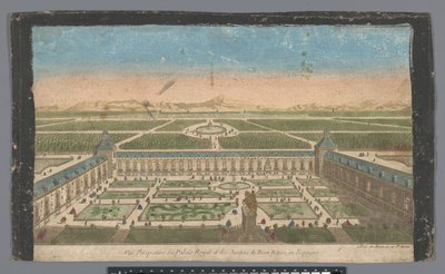 Pohled do zahrady a na Palacio del Buen Retiro v Madridu Vüe ​​​​perspective du Palais Royal et des Jardins du Buen Retiro, en Espagne (název na objektu) od Jean François Daumont