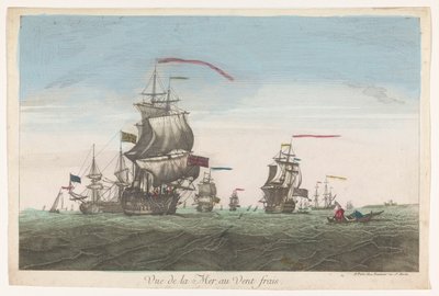 Výhled na moře s loděmi a čluny ve větru Vue de la mer au vent frais (název na objektu) od Jean François Daumont