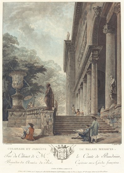 Kolonáda a zahrady Medicejského paláce od Jean François Janinet after Hubert Robert