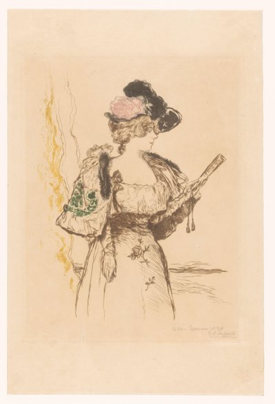Dáma s ventilátorem Herečka a scéna od Jean François Raffaëlli (signed by artist)
