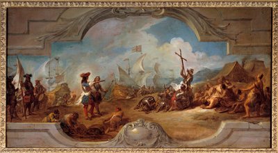 Kryštof Kolumbus v Americe (projekt malby na stropě). 1492. Obraz Jean Francois De Troy (1679-1752) od Jean François de Troy