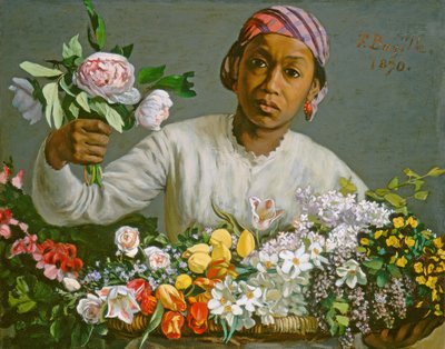 Mladá žena s pivoňkami, 1870 od Jean Frederic Bazille